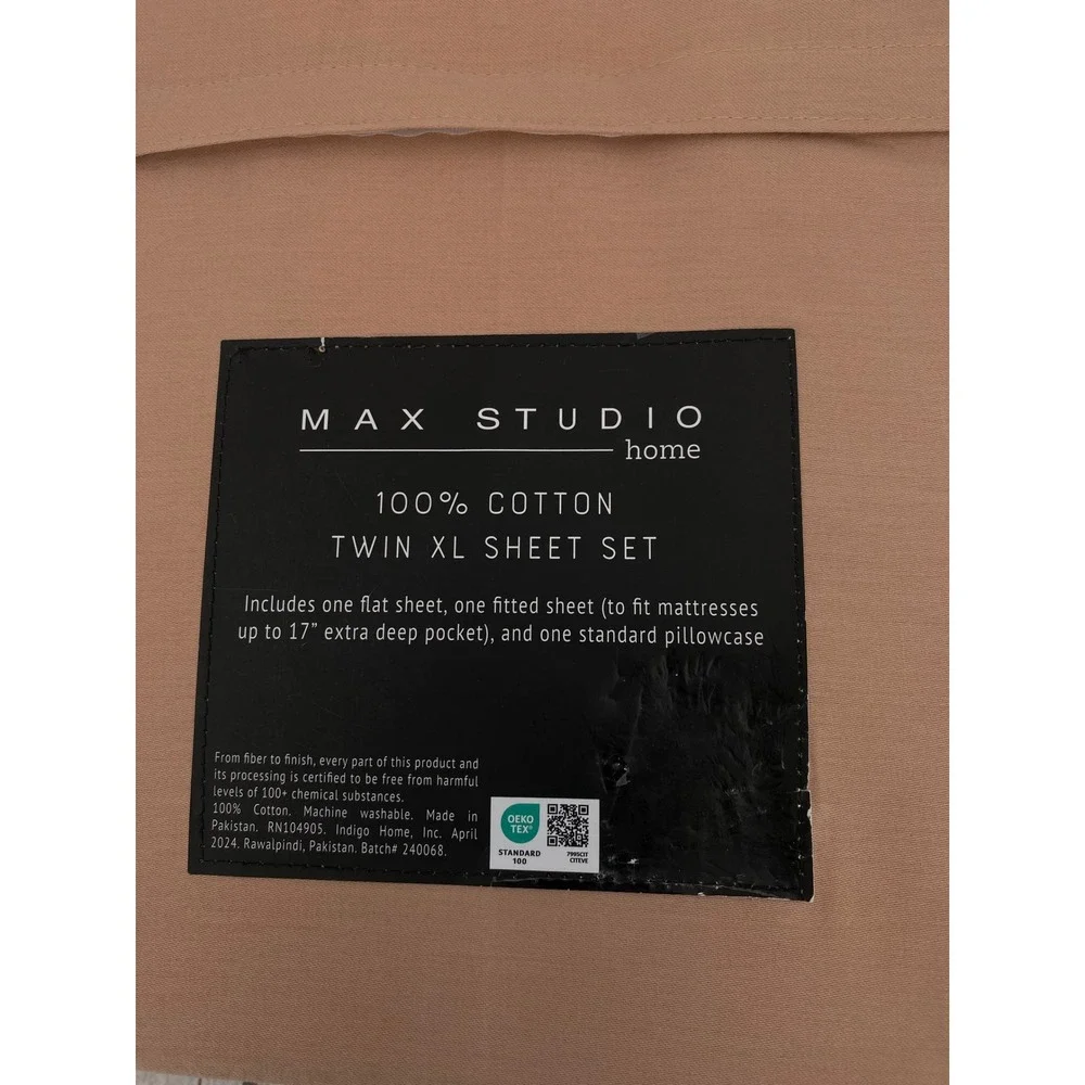 Max Studio Home Sheet Set Twin XL Clay Pink 100% Cotton 3pc Deep Pocket Soft